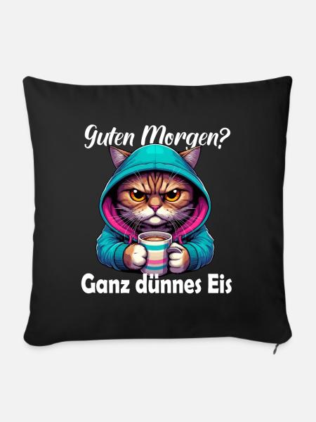 Kaffee Katze Morgenmuffel Langschläfer lustig - Sofakissenbezug 45 x 45 cm - Schwarz