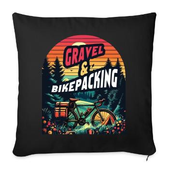 Aventure en gravier et bikepacking : Coucher de soleil - Housse de coussin décorative 45 x 45 cm - noir - Devant