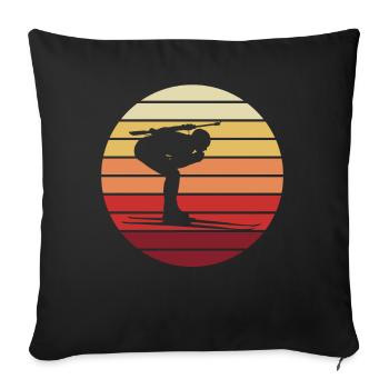 Biathlon-Silhouette Retro Sonnenuntergang - Sofakissenbezug 45 x 45 cm - Schwarz - Vorne