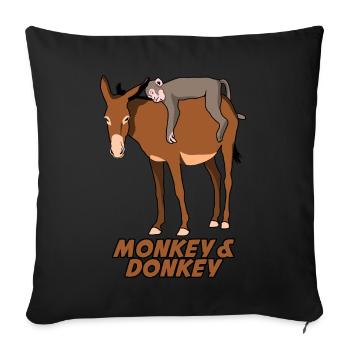 Singe et âne - Housse de coussin décorative 45 x 45 cm - noir - Devant
