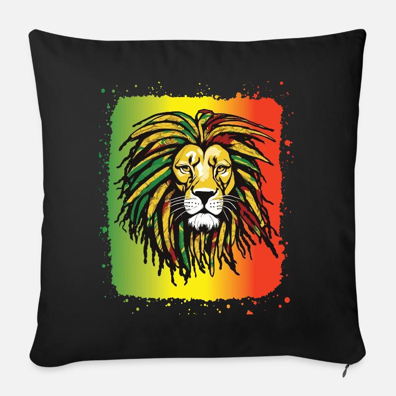 Rasta Lion Reggae Dreadlocks Couleur Rastafari jam - Housse de coussin décorative 45 x 45 cm - noir