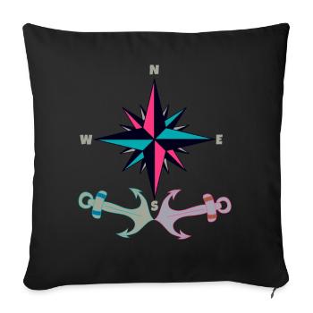 Anker Retro Vintage Ahoi Kompass Seefahrer Kapitän - Sofakissenbezug 45 x 45 cm - Schwarz - Vorne