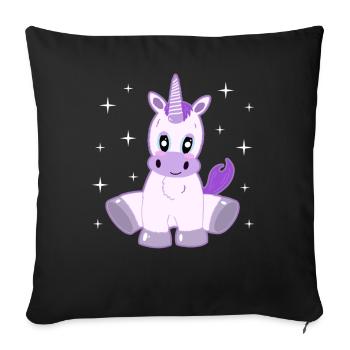 Licorne mignonne - Regard magique - Housse de coussin décorative 45 x 45 cm - noir - Devant