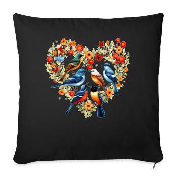 Birdwatching Heart Flower Wreath Birder Birding - Sofakissenbezug 45 x 45 cm - Schwarz - Vorne
