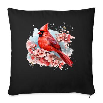 Watercolor Red Cardinal Floral Birdwatching Vintag - Sofakissenbezug 45 x 45 cm - Schwarz - Vorne