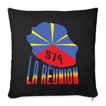 idee cadeau drapeau carte ile de la reunion 974 - Housse de coussin décorative 45 x 45 cm - noir - Devant
