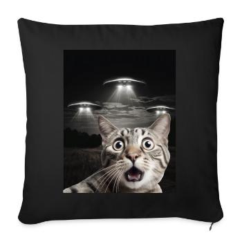 Selfie de chats drôles devant des OVNIS chat OVNI - Housse de coussin décorative 45 x 45 cm - noir - Devant