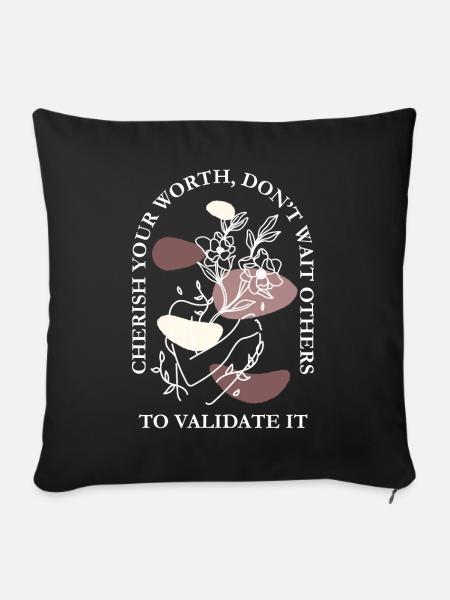 Floral Woman Line Drawing Art Inspirational Quote - Sofakissenbezug 45 x 45 cm - Schwarz