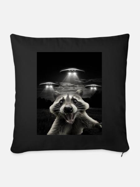 Lustiges Waschbären Selfie Vor UFOs Waschbär UFO - Sofakissenbezug 45 x 45 cm - Schwarz