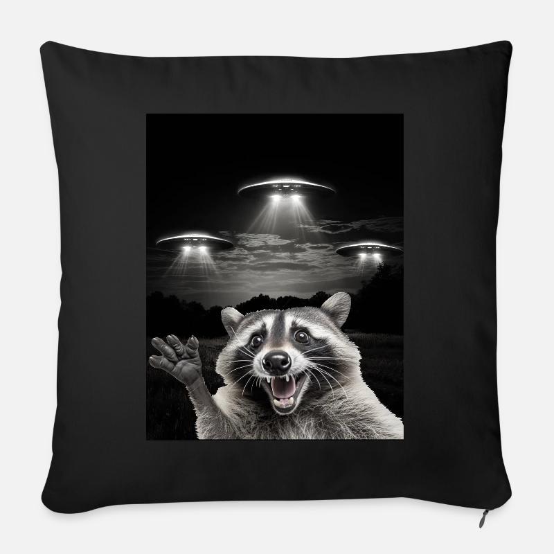 Lustiges Waschbären Selfie Vor UFOs Waschbär UFO - Sofakissenbezug 45 x 45 cm - Schwarz