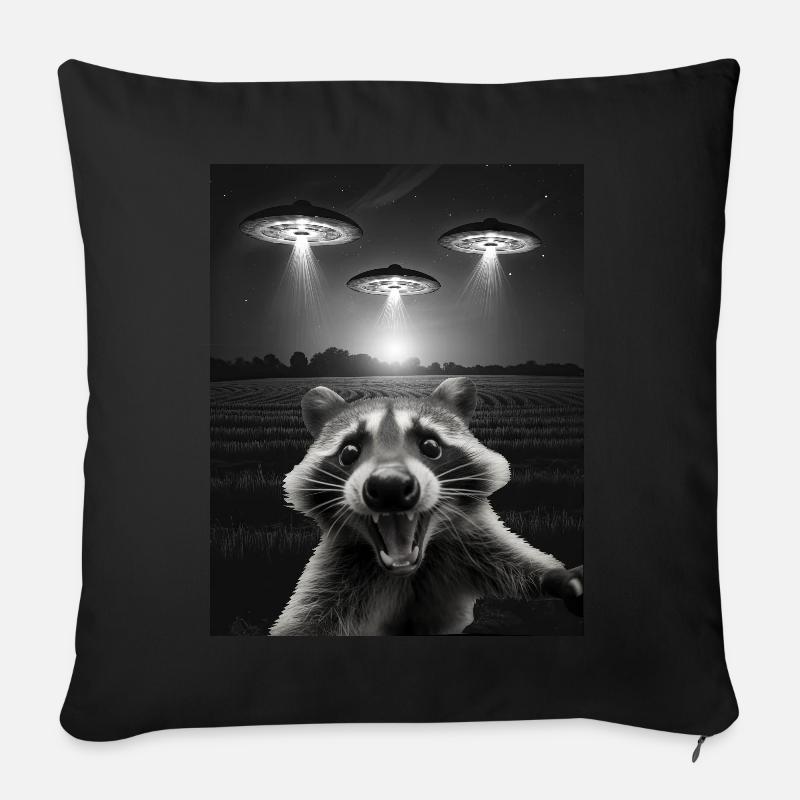 Lustiges Waschbären Selfie Vor UFOs Waschbär UFO - Sofakissenbezug 45 x 45 cm - Schwarz