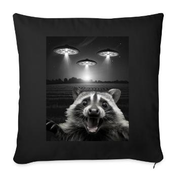 Selfie drôle de raton laveur devant des ovnis Raton laveur OVNI - Housse de coussin décorative 45 x 45 cm - noir - Devant