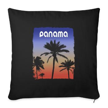 Panama coucher de soleil vacances souvenir palmier - Housse de coussin décorative 45 x 45 cm - noir - Devant