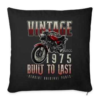 Moto Vintage Motards Motard Anniversaire 1975 - Housse de coussin décorative 45 x 45 cm - noir - Devant