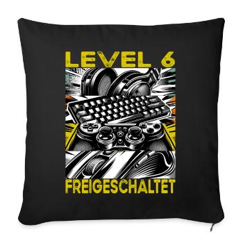 Niveau d’anniversaire 6 Jeux et joueurs débloqués - Housse de coussin décorative 45 x 45 cm - noir - Devant
