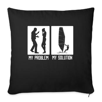 Véliplanchiste Mon problème Mon Pictogramme Maman Wakeboard - Housse de coussin décorative 45 x 45 cm - noir - Devant