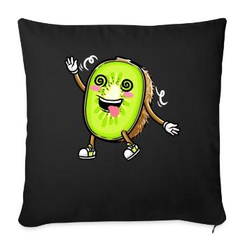 Kiwi fruit Kawaii émoticône - Housse de coussin décorative 45 x 45 cm - noir - Devant
