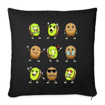 Kiwi fruit Kawaii émoticône - Housse de coussin décorative 45 x 45 cm - noir - Devant