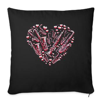 Saxophone Coeur Saxophoniste Saint Valentin - Housse de coussin décorative 45 x 45 cm - noir - Devant
