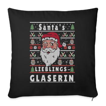 Ugly Weihnachten SANTAS LIEBLINGS Glaserin - Sofakissenbezug 45 x 45 cm - Schwarz - Vorne