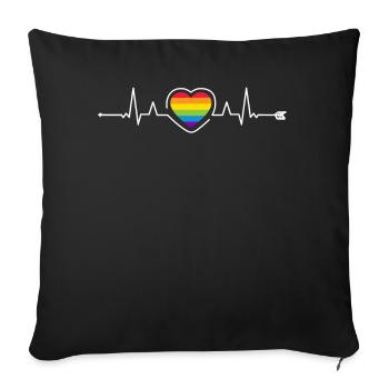LGBT Heartbeat Rainbow Flag Gay Pride Heart Rate L - Sofakissenbezug 45 x 45 cm - Schwarz - Vorne
