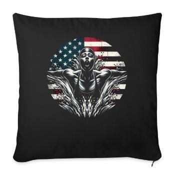 Natation USA Flag Femme Nateuse - Natation - Housse de coussin décorative 45 x 45 cm - noir - Devant