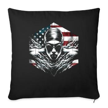 Natation USA Flag Femme Nateuse - Natation - Housse de coussin décorative 45 x 45 cm - noir - Devant
