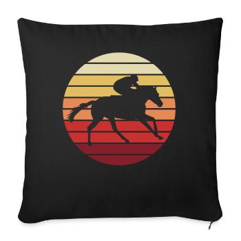 Course au coucher du soleil - Cheval et jockey - Housse de coussin décorative 45 x 45 cm - noir - Devant