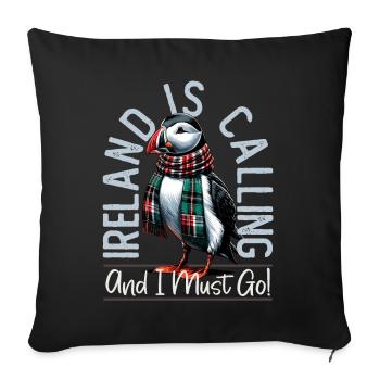 Ireland, Puffin, Ireland Is Calling - Sofa pillowcase 17,3'' x 17,3'' (45 x 45 cm) - black - Front
