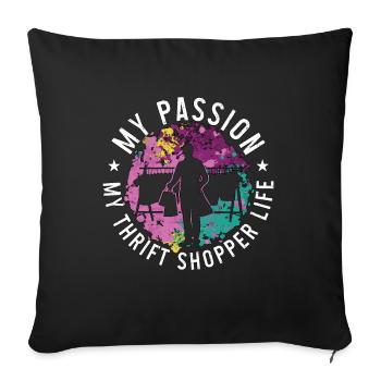 Friperie Ma passion Ma friperie Puces - Housse de coussin décorative 45 x 45 cm - noir - Devant