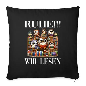 Ruhe Wir Lesen Eulen - Sofakissenbezug 45 x 45 cm - Schwarz - Vorne
