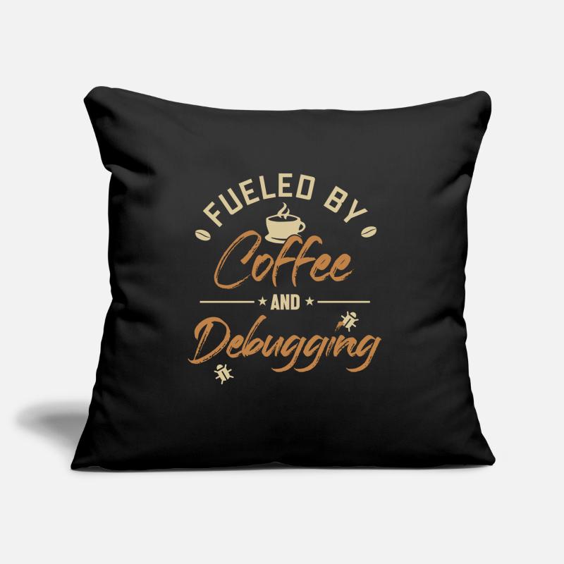 Alimenté par le café et le débogage Developer Coder Housse de coussin décorative 45 x 45 cm