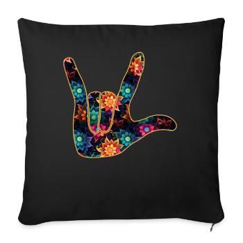 Floral I Love You Sign Language Fingerspelling - Sofakissenbezug 45 x 45 cm - Schwarz - Vorne