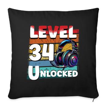 Gaming Anniversaire Niveau 34 Joueur débloqué - Housse de coussin décorative 45 x 45 cm - noir - Devant