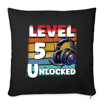 Gaming Anniversaire Niveau 5 Joueur débloqué - Housse de coussin décorative 45 x 45 cm - noir - Devant