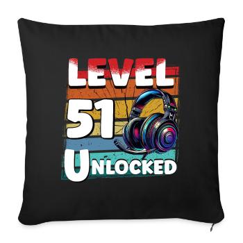 Gaming Birthday Level 51 Unlocked Gamer - Sofa pillowcase 17,3'' x 17,3'' (45 x 45 cm) - black - Front