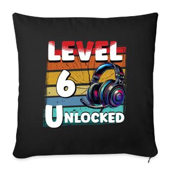 Gaming Birthday Niveau 6 Joueur débloqué - Housse de coussin décorative 45 x 45 cm - noir - Devant