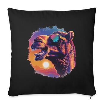 Laughing camel in the sunset. Pet Portrait, - Sofa pillowcase 17,3'' x 17,3'' (45 x 45 cm) - black - Front