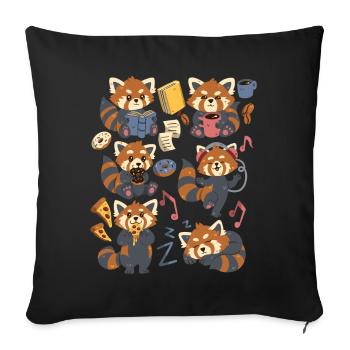 Red Panda: Coffee, Pizza, Donut, Music, Book Reading - Sofa pillowcase 17,3'' x 17,3'' (45 x 45 cm) - black - Front