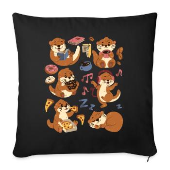 Otter: Coffee, Pizza, Donut, Reading, Music, Dancing - Sofa pillowcase 17,3'' x 17,3'' (45 x 45 cm) - black - Front