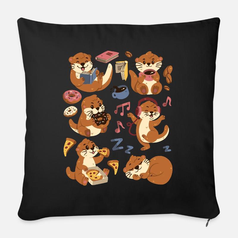 Otter: Kaffee, Pizza, Donut, Lesen, Musik, Tanzen - Sofakissenbezug 45 x 45 cm - Schwarz