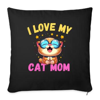 Katzen Mama Katze Mutter Muttertag niedlich Miau - Sofakissenbezug 45 x 45 cm - Schwarz - Vorne