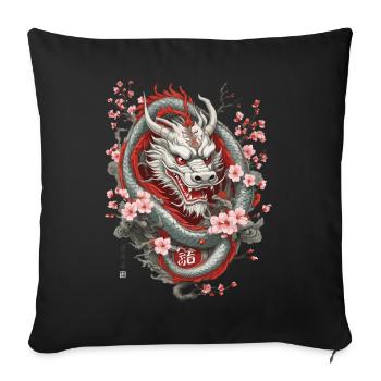 Japanese Dragon Cherry Blossom Aesthetic Design - Sofa pillowcase 17,3'' x 17,3'' (45 x 45 cm) - black - Front