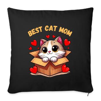 Chat, Chats, Chat Maman, Chaton, Coeur, Maman, Mignon - Housse de coussin décorative 45 x 45 cm - noir - Devant