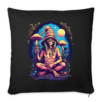 Alien Psychédélique Art Forêt Champignons Musique - Housse de coussin décorative 45 x 45 cm - noir - Devant