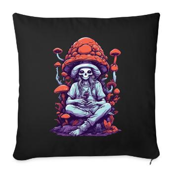 Vivid Colors Woodland Mushrooms Psychedelic Art - Sofa pillowcase 17,3'' x 17,3'' (45 x 45 cm) - black - Front