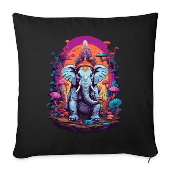 Éléphant Psychédélique Art Forêt Champignons Festival de Musique - Housse de coussin décorative 45 x 45 cm - noir - Devant