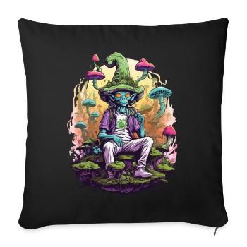 Alien Psychédélique Art Forêt Champignons Musique - Housse de coussin décorative 45 x 45 cm - noir - Devant