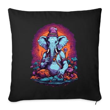 Éléphant psychédélique Art Goa Trance forêt champignons - Housse de coussin décorative 45 x 45 cm - noir - Devant