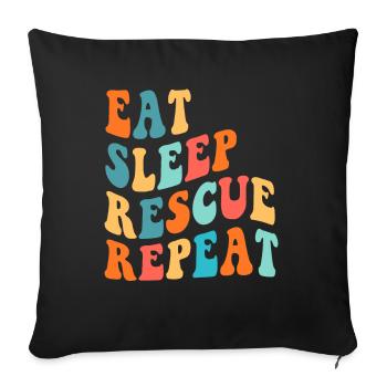 Eat Sleep Rescue Repeat Dog Rescue Sauvetage d’animaux - Housse de coussin décorative 45 x 45 cm - noir - Devant